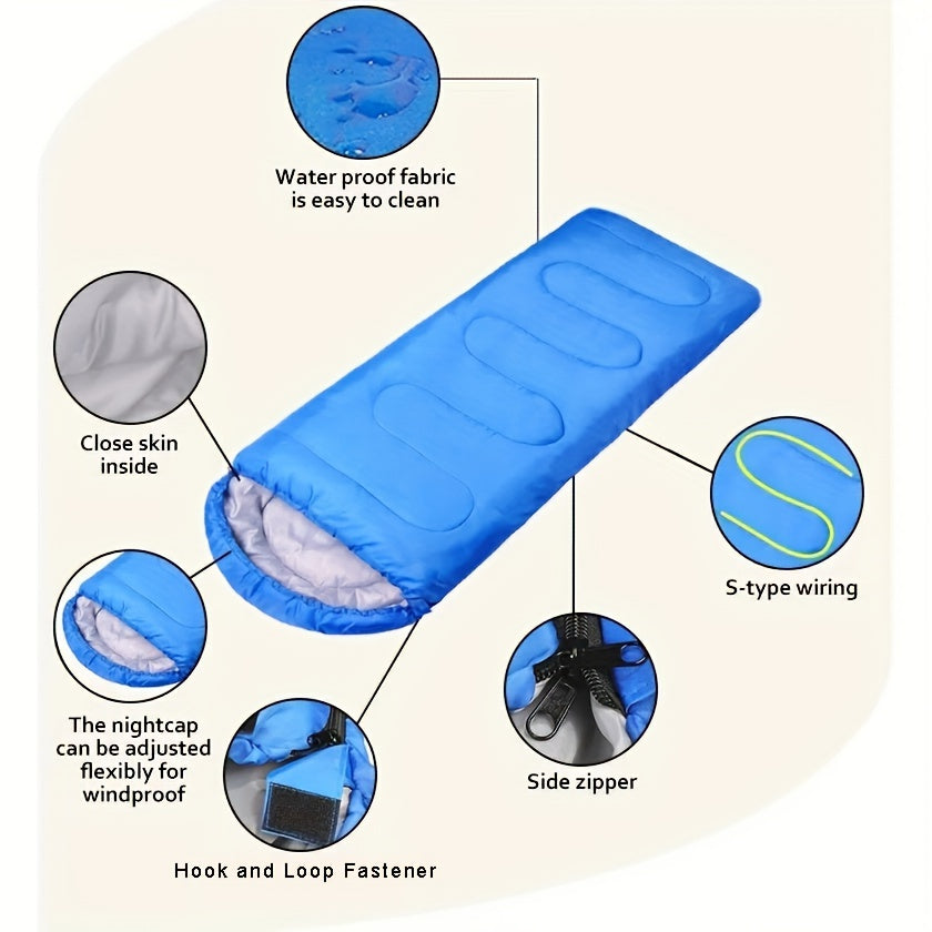 1pc Camping Sleeping Bag, Thickened Warm Sleeping Bag, Quilt Sleeping Bag With Hat, For Camping, Mountaineering, Spring Autumn And Winter Outdoor Travel Christmas Gift