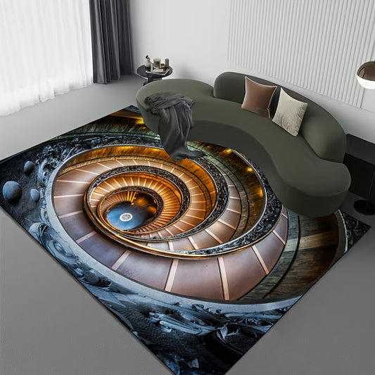 1pc 3D Spiral Staircase Pattern Area Rug, Home Living Room Bedroom Bedside Decor Carpet, Fashion Cool Illusion Decorative Carpet, Soft Washable Door Mat Home Decoration