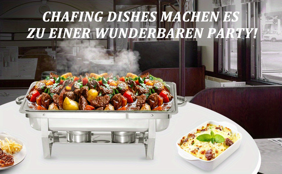 9L 2/4/6/8pcs Chafing Dish Stainless Steel Buffet Set Food Warmer Heat Container Rechaud for Catering, Buffet, And Party, 1/1GN Container