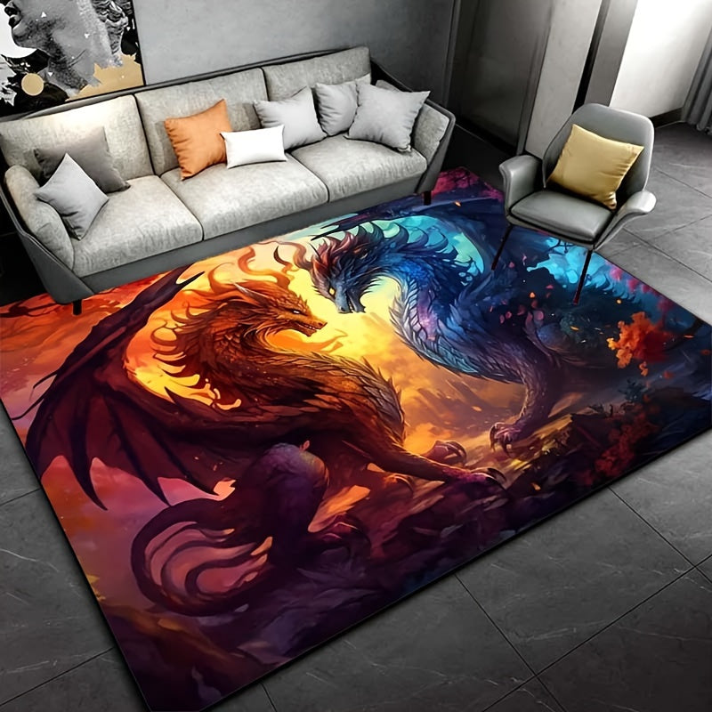 Majestic, Luxurious Crystal Velvet Dragon Print Area Rug - Non-Slip, Water & Fire Design for Living Room and Bedroom Decor