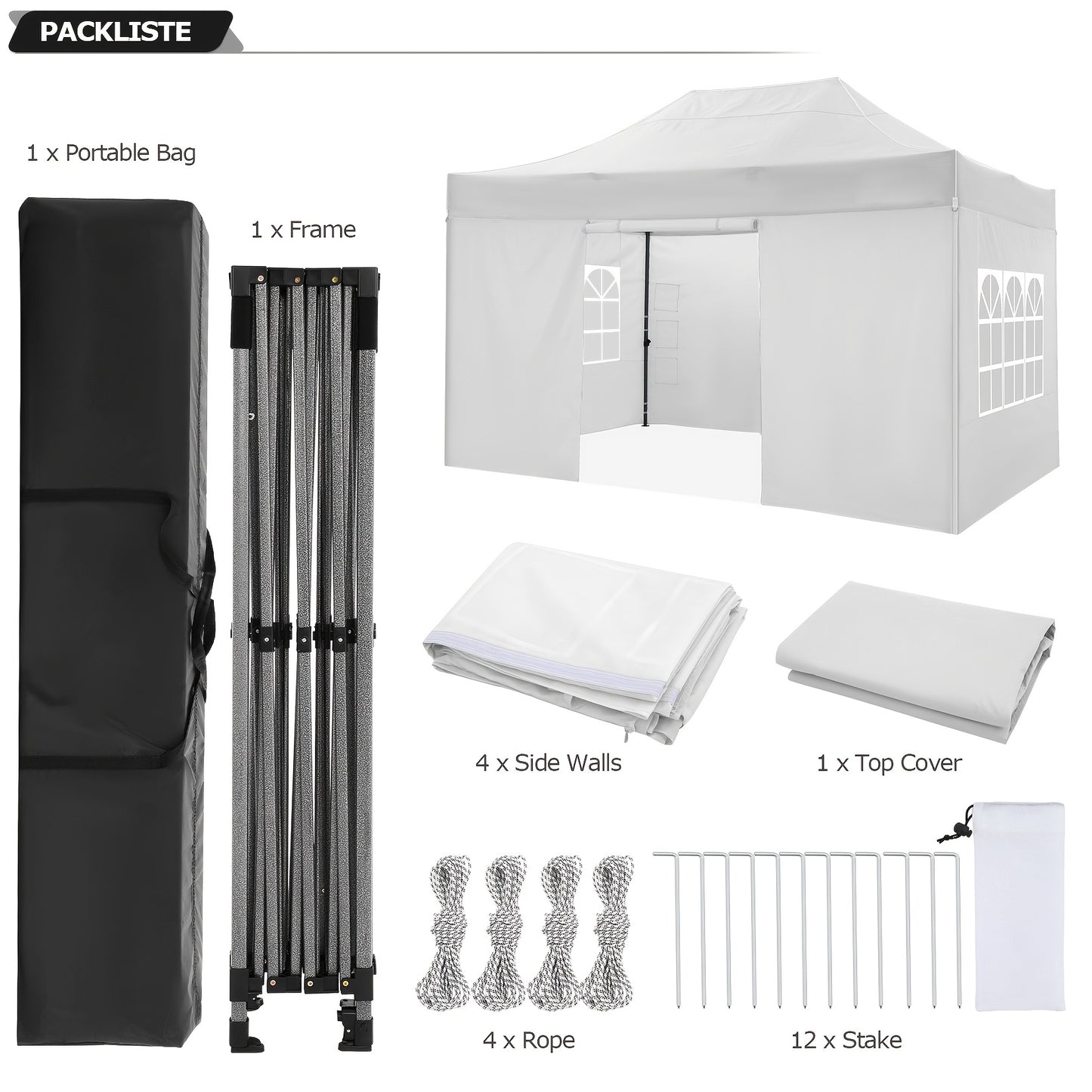 3.05x4.57meter Upgraded Tent, Portable Tent, with 3 Detachable Sidewalls, 3 Adjustable Height, with Bag, Sturdy And Durable, Easy to Install, Perfect for Camping, Family Gatherings, Barbecue Parties, Market Stalls, Halloween,