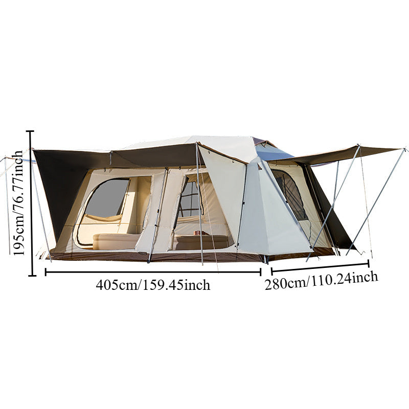 Extra-Large 10.9㎡ Family Festival Camping Tent with Two Bedrooms And a Living Room, Featuring a Stylish Outdoor Double-Layer Portable Tent That Opens in Seconds, Made of Aluminum Alloy, Waterproof, Sunproof, And with Automa