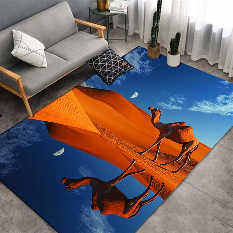 1pc 3D Camel Desert Print Anti-Slip Rug, Reflective Dunes and Moonlight Pattern, Washable Durable Polyester Carpet for Office, Living Room, Bedroom, Hallway Decor