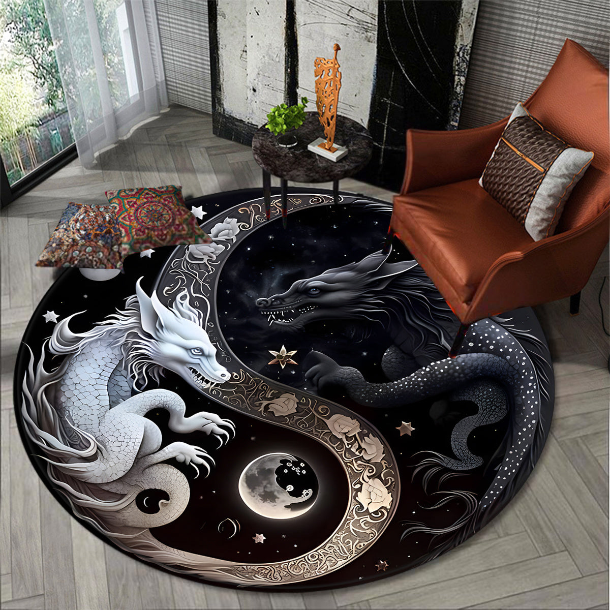 Dragon Round Rug Doormat Floor Mat Dragon Carpet Home Carpet Hotel Living Room Floor Mats Anti Slip, Available Machine Wash