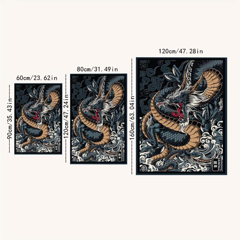 Machine Washable Dragon Area Rug - Flat Woven, Non-Slip, Lightweight, Washable Polyester Fiber Material with PVC Backing for Indoor Use in Office and Bedroom