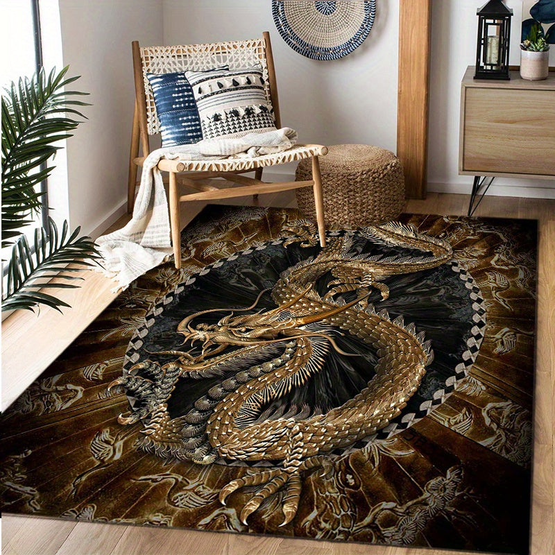 [800g/m2g Weight Crystal Velvet] 1pcs Dragon Pattern Rug Non-slip Area Rug Office Chair Mat Carpet For Living Room Bedroom Home Decor