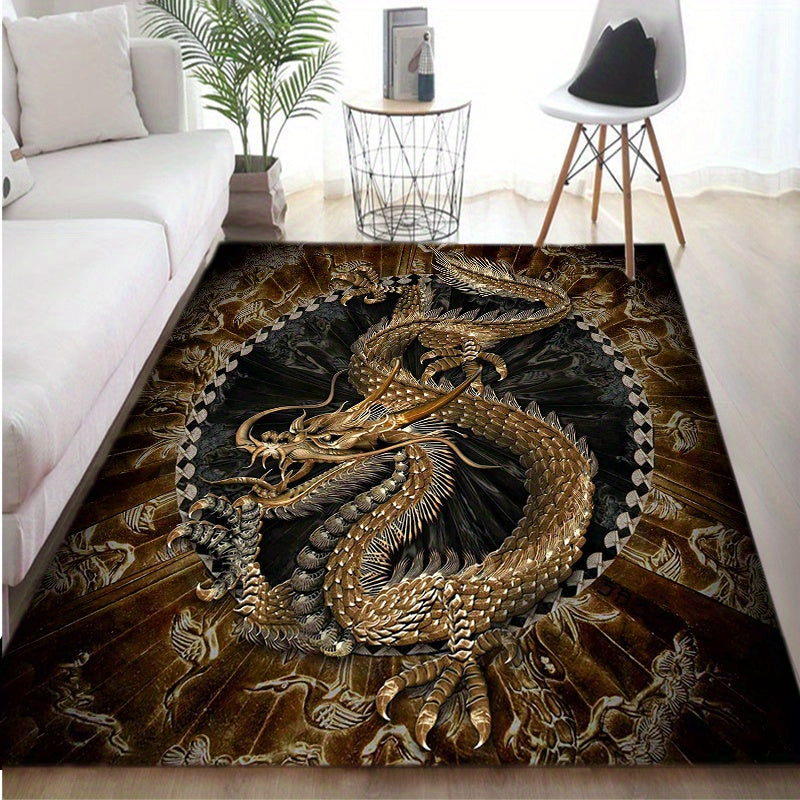 [800g/m2g Weight Crystal Velvet] 1pcs Dragon Pattern Rug Non-slip Area Rug Office Chair Mat Carpet For Living Room Bedroom Home Decor