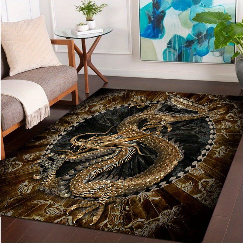 [800g/m2g Weight Crystal Velvet] 1pcs Dragon Pattern Rug Non-slip Area Rug Office Chair Mat Carpet For Living Room Bedroom Home Decor