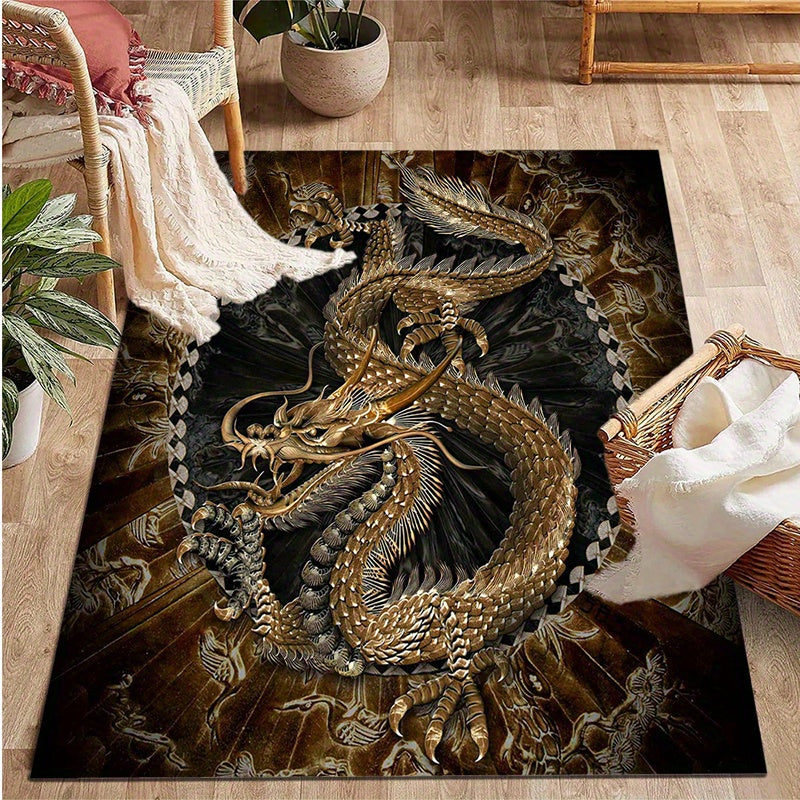 [800g/m2g Weight Crystal Velvet] 1pcs Dragon Pattern Rug Non-slip Area Rug Office Chair Mat Carpet For Living Room Bedroom Home Decor