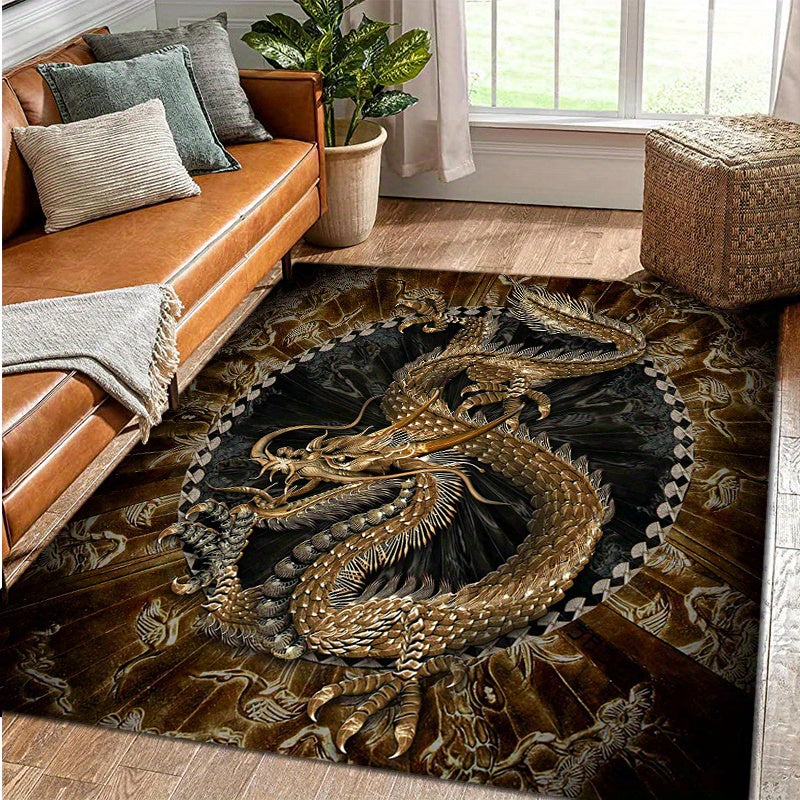 [800g/m2g Weight Crystal Velvet] 1pcs Dragon Pattern Rug Non-slip Area Rug Office Chair Mat Carpet For Living Room Bedroom Home Decor