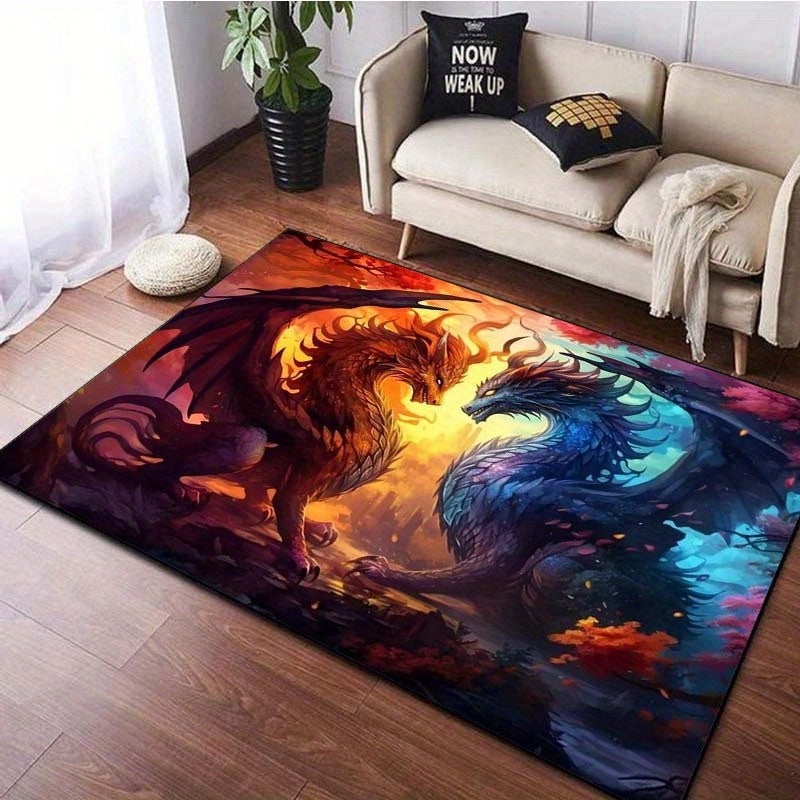 Majestic, Luxurious Crystal Velvet Dragon Print Area Rug - Non-Slip, Water & Fire Design for Living Room and Bedroom Decor