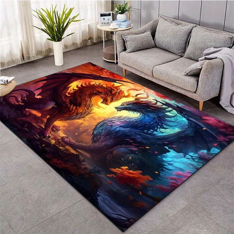 Majestic, Luxurious Crystal Velvet Dragon Print Area Rug - Non-Slip, Water & Fire Design for Living Room and Bedroom Decor