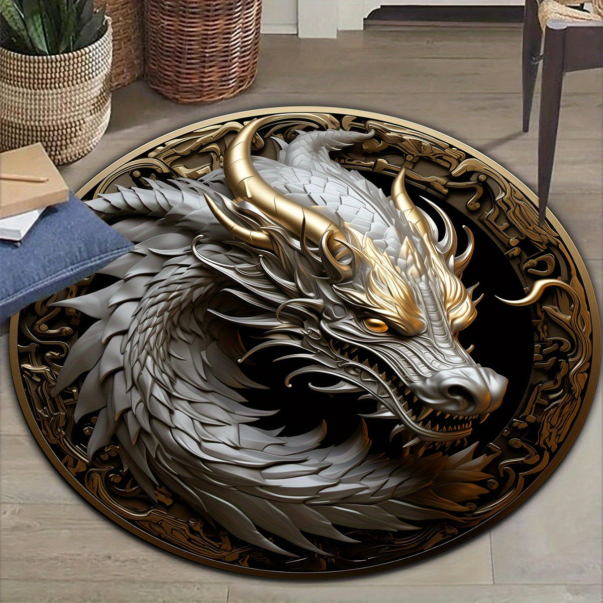 800g/m2 Crystal Velvet Dragon Round Rug Doormat Floor Mat Dragon Carpet Home Carpet Hotel Living Room Floor Mats Anti Slip