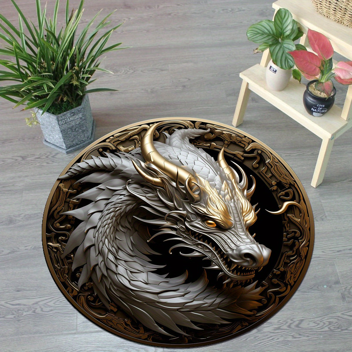 800g/m2 Crystal Velvet Dragon Round Rug Doormat Floor Mat Dragon Carpet Home Carpet Hotel Living Room Floor Mats Anti Slip