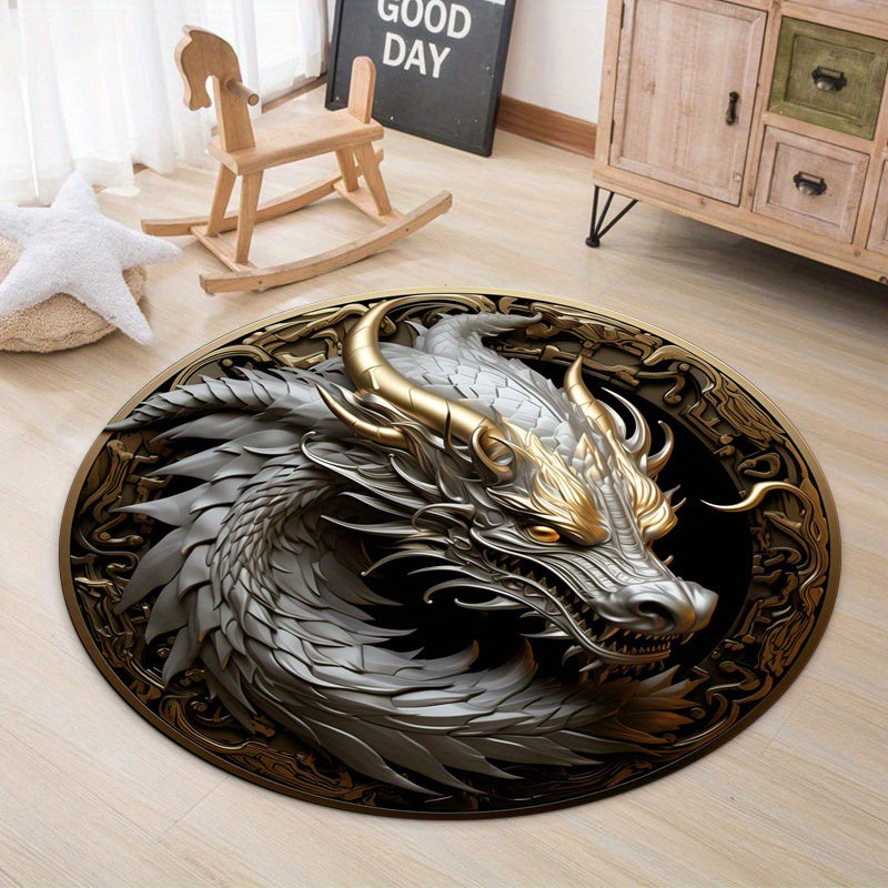 800g/m2 Crystal Velvet Dragon Round Rug Doormat Floor Mat Dragon Carpet Home Carpet Hotel Living Room Floor Mats Anti Slip