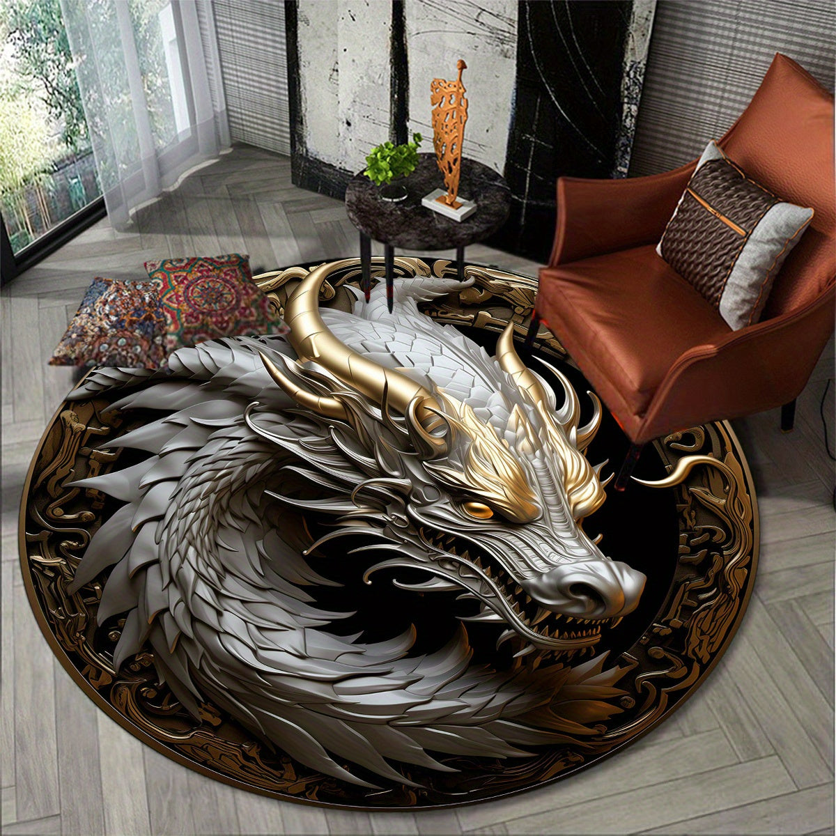 800g/m2 Crystal Velvet Dragon Round Rug Doormat Floor Mat Dragon Carpet Home Carpet Hotel Living Room Floor Mats Anti Slip