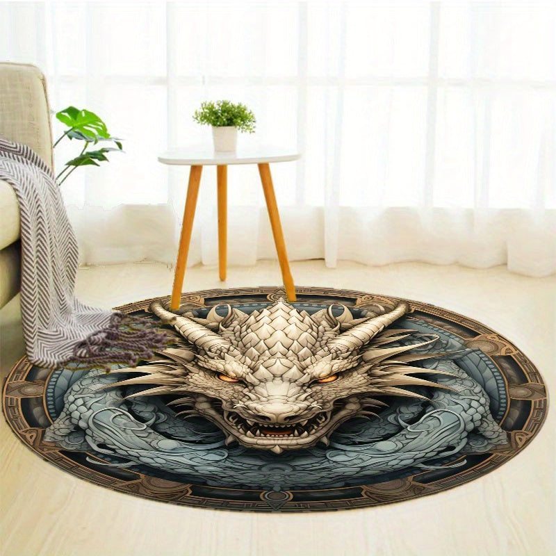 Luxurious Crystal Velvet Dragon Pattern Round Rug - Non-Slip, Perfect for Living Room, Bedroom, or Office Chair Mat