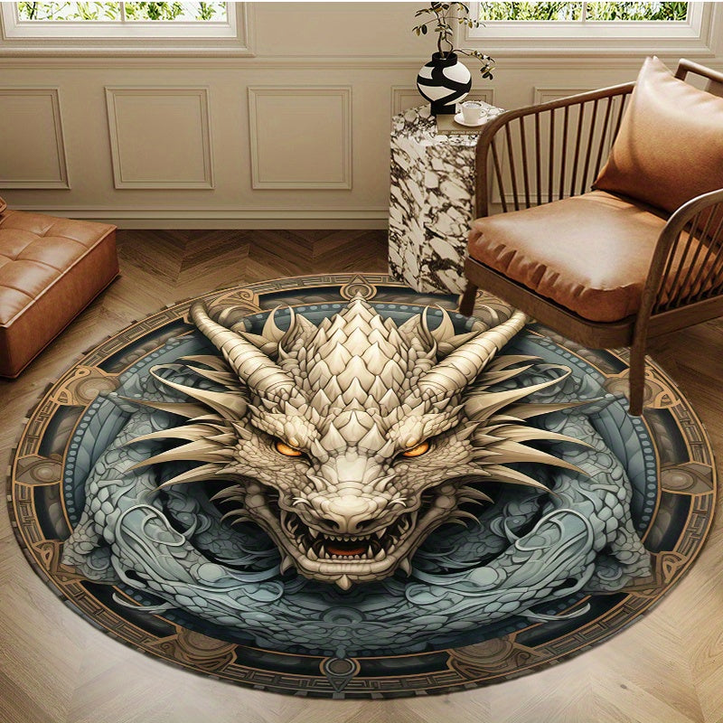 Luxurious Crystal Velvet Dragon Pattern Round Rug - Non-Slip, Perfect for Living Room, Bedroom, or Office Chair Mat