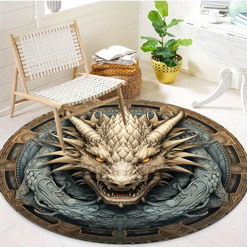 Luxurious Crystal Velvet Dragon Pattern Round Rug - Non-Slip, Perfect for Living Room, Bedroom, or Office Chair Mat