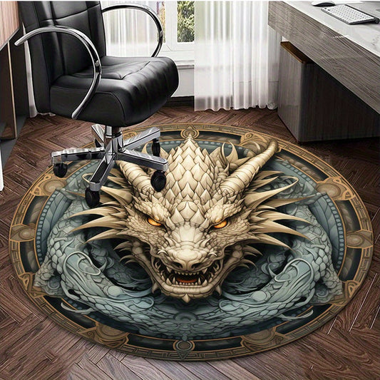 Luxurious Crystal Velvet Dragon Pattern Round Rug - Non-Slip, Perfect for Living Room, Bedroom, or Office Chair Mat