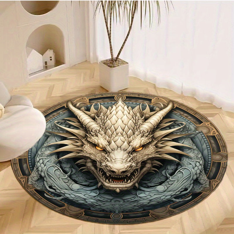 Luxurious Crystal Velvet Dragon Pattern Round Rug - Non-Slip, Perfect for Living Room, Bedroom, or Office Chair Mat