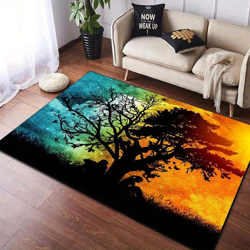 1pc, 800g/m2 Crystal Velvet 3D Day And Night Lovers Tree Pattern Rug, Dream Tree Carpet, Suitable For Living Room Bedroom Laundry Room, Machine Washable, Home Decor, Valentine's Day Gifts