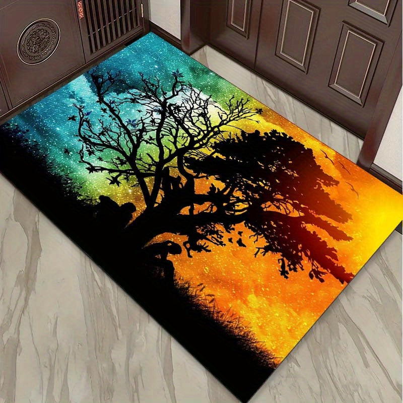 1pc, 800g/m2 Crystal Velvet 3D Day And Night Lovers Tree Pattern Rug, Dream Tree Carpet, Suitable For Living Room Bedroom Laundry Room, Machine Washable, Home Decor, Valentine's Day Gifts