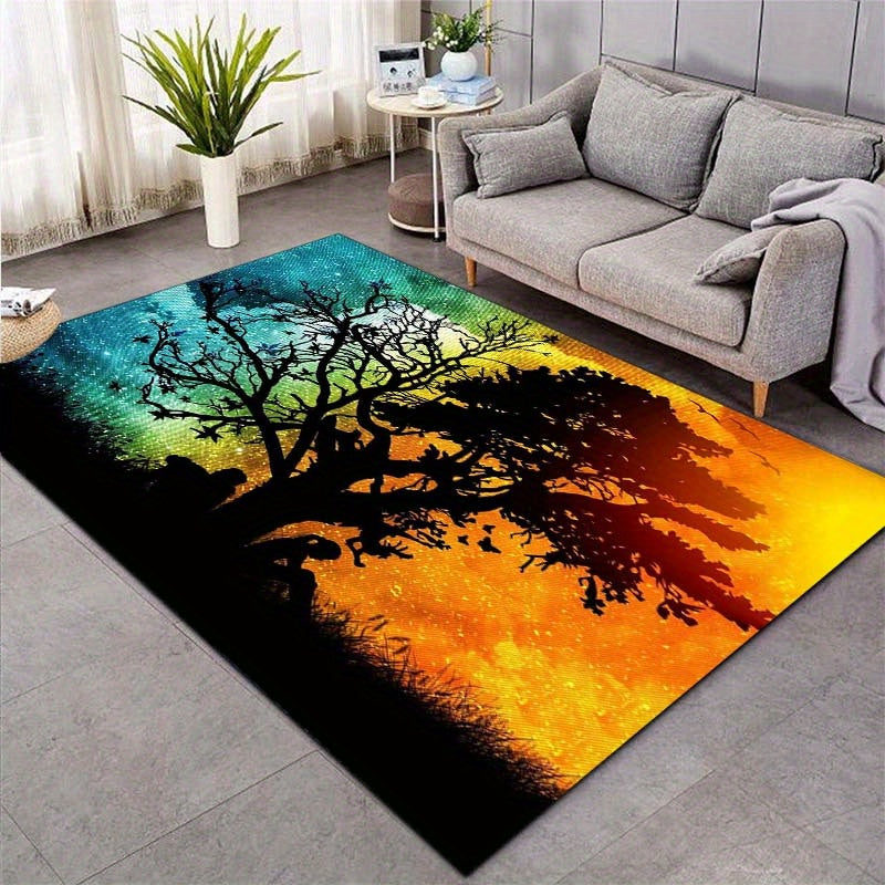 1pc, 800g/m2 Crystal Velvet 3D Day And Night Lovers Tree Pattern Rug, Dream Tree Carpet, Suitable For Living Room Bedroom Laundry Room, Machine Washable, Home Decor, Valentine's Day Gifts