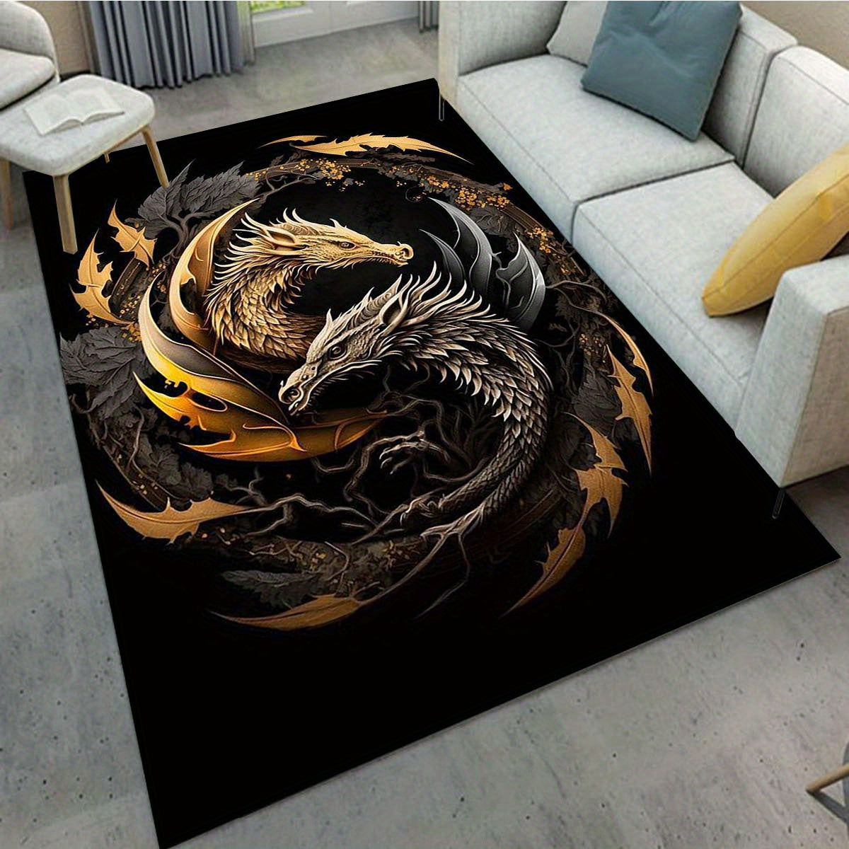 800g/m2 Crystal Velvet Dragon Pattern Floor Rug Carpet Living Room Doormat Plush Non-slip Chair Mat bathroom Carpet