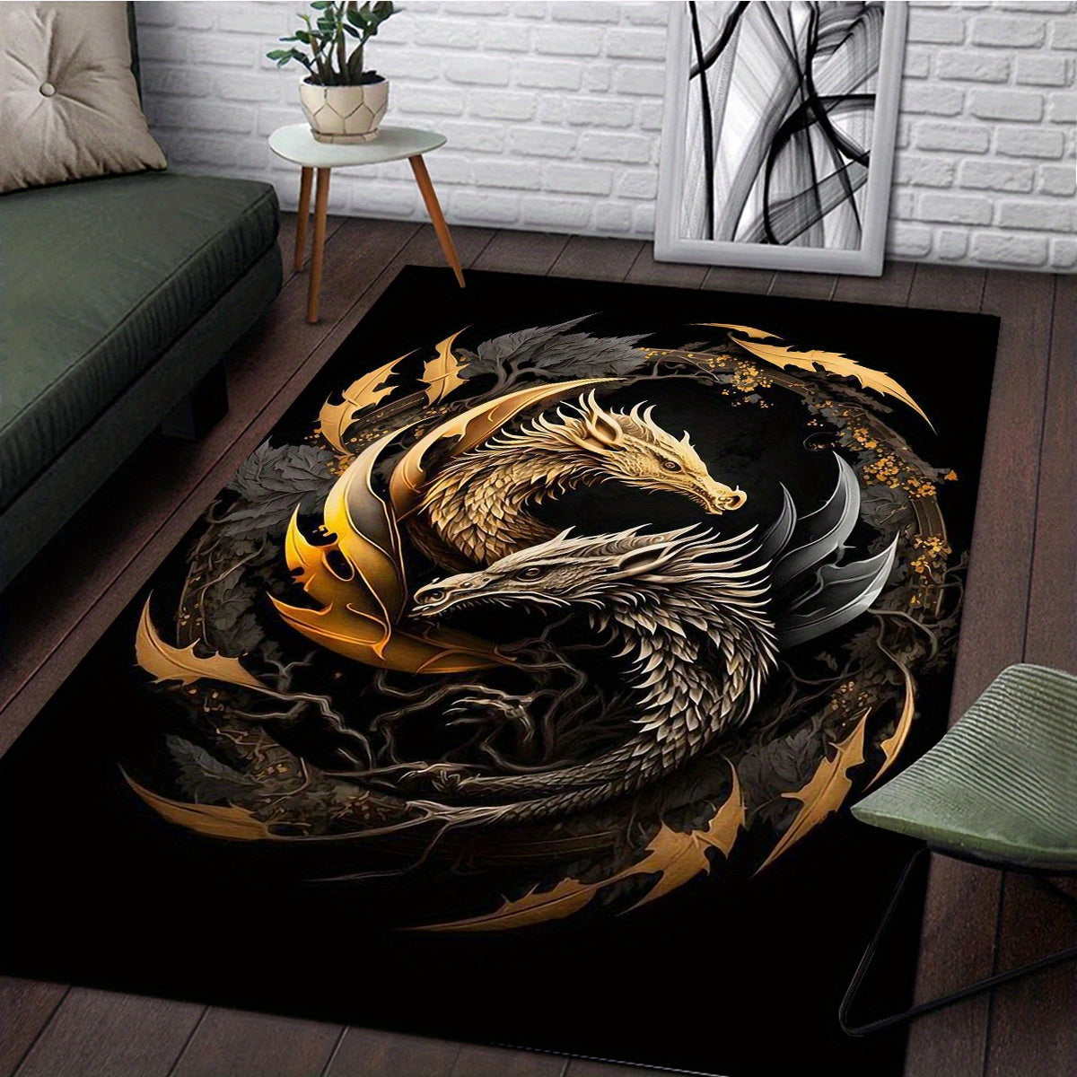 800g/m2 Crystal Velvet Dragon Pattern Floor Rug Carpet Living Room Doormat Plush Non-slip Chair Mat bathroom Carpet