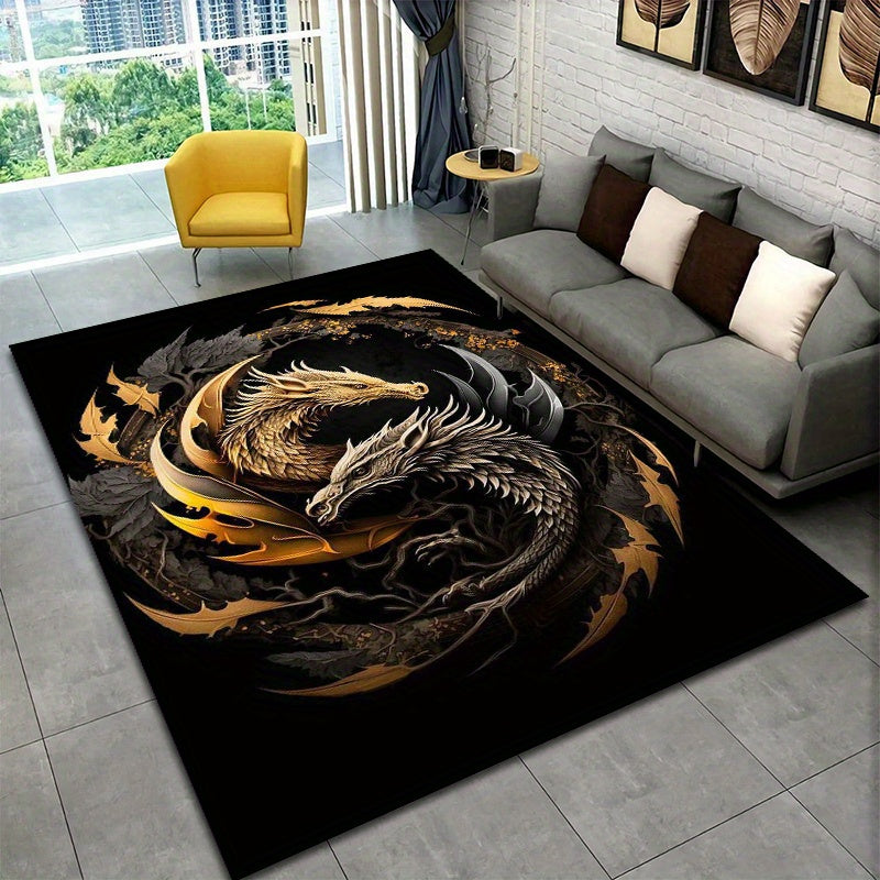 800g/m2 Crystal Velvet Dragon Pattern Floor Rug Carpet Living Room Doormat Plush Non-slip Chair Mat bathroom Carpet