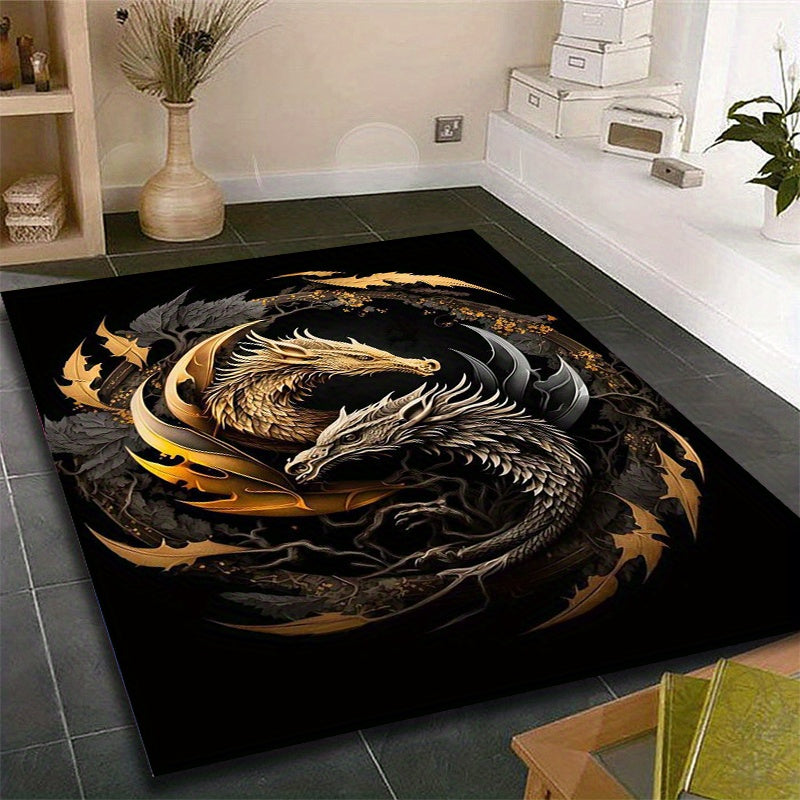 800g/m2 Crystal Velvet Dragon Pattern Floor Rug Carpet Living Room Doormat Plush Non-slip Chair Mat bathroom Carpet