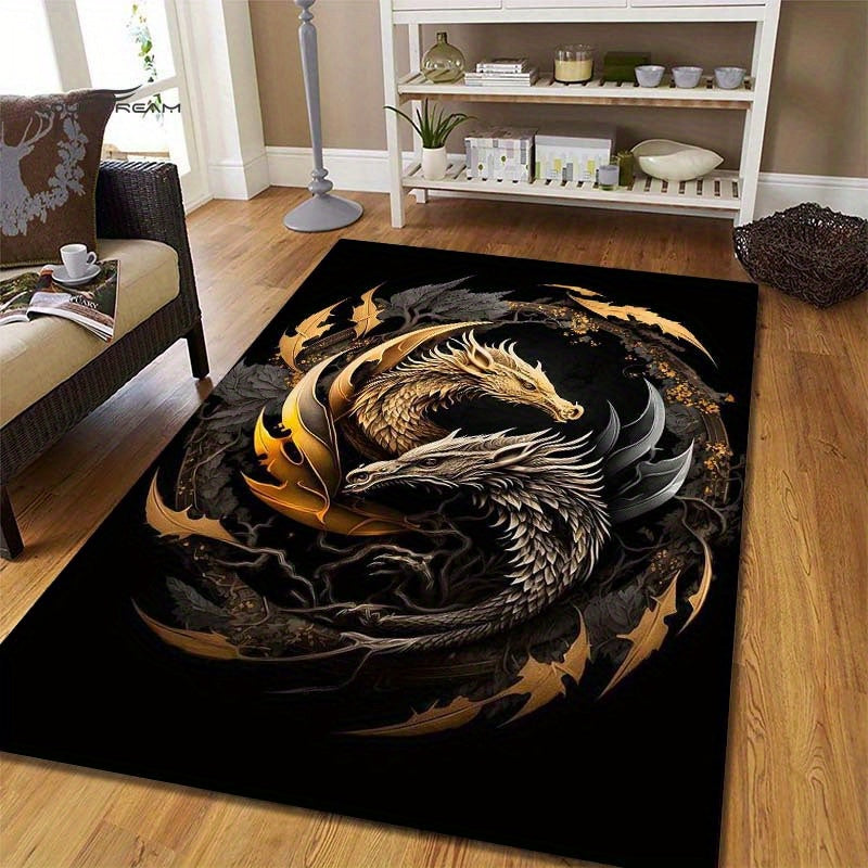 800g/m2 Crystal Velvet Dragon Pattern Floor Rug Carpet Living Room Doormat Plush Non-slip Chair Mat bathroom Carpet