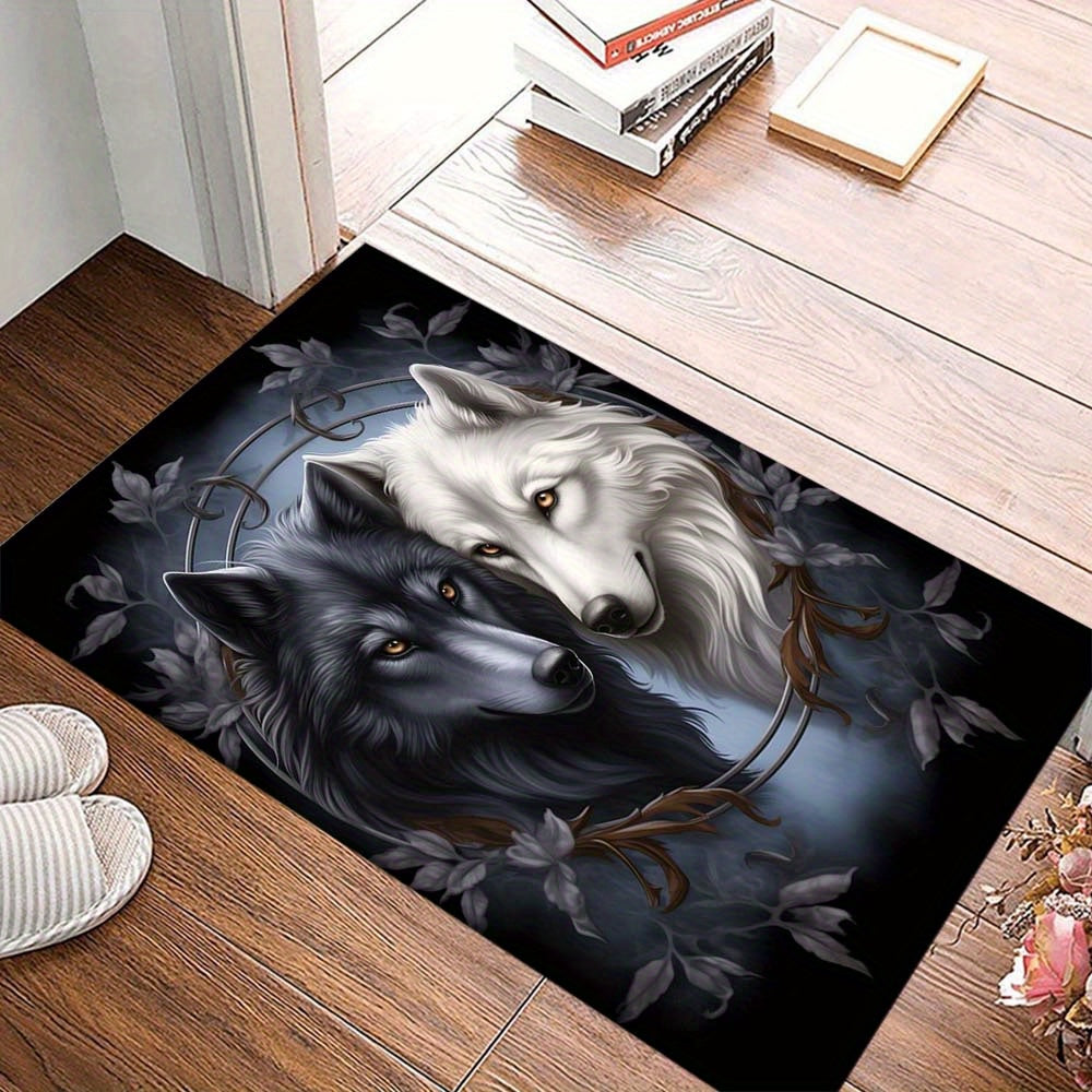 [Popular Choice] 1pc Yin Yang Wolves for Galaxy Area Rug - Ultra-Soft 800g/m2 Crystal Velvet, Black & White with Mystical Leaf Motif, Large Decorative Carpet for Living Room & Bedroom, Machine Washable, Adds Artistic Nature T