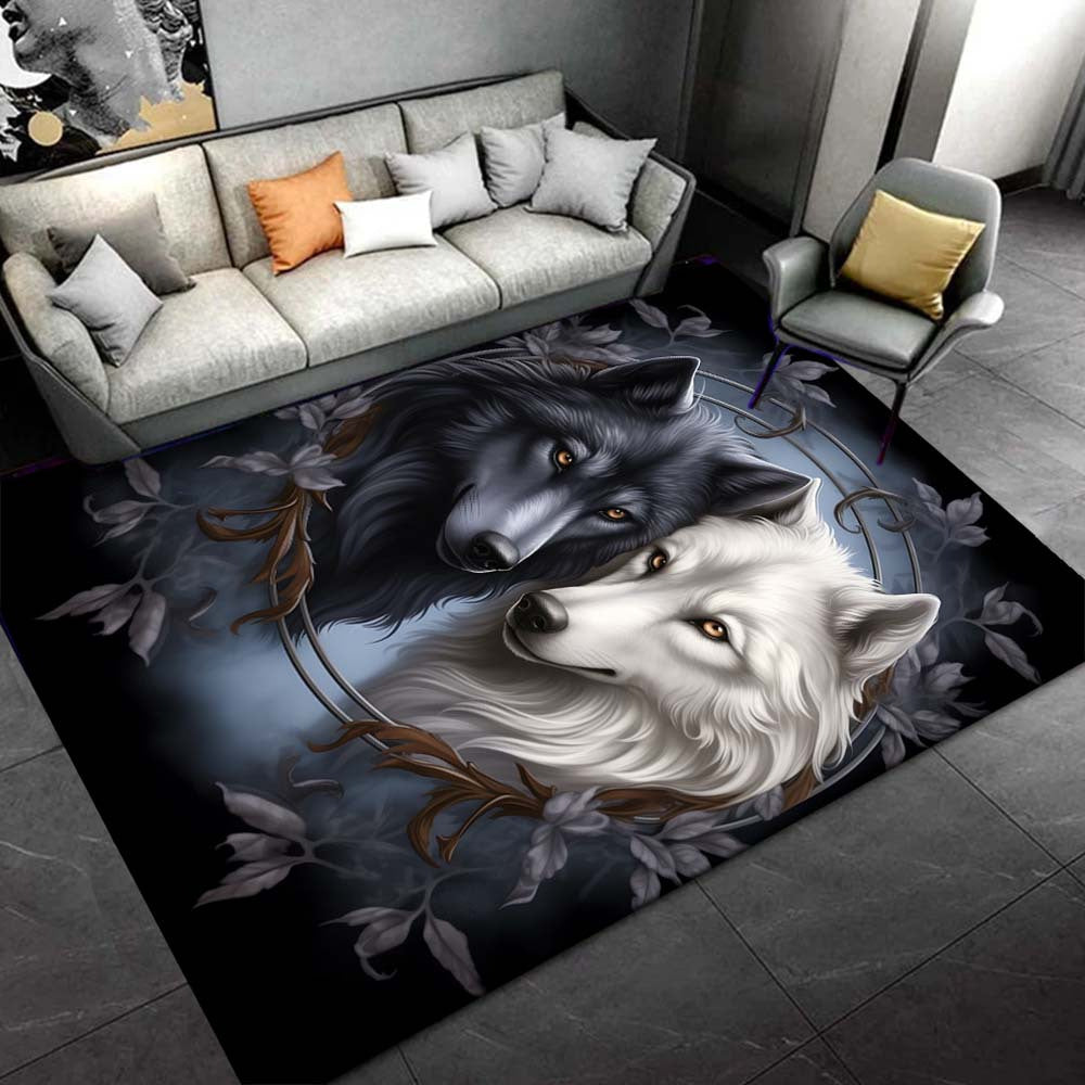 [Popular Choice] 1pc Yin Yang Wolves for Galaxy Area Rug - Ultra-Soft 800g/m2 Crystal Velvet, Black & White with Mystical Leaf Motif, Large Decorative Carpet for Living Room & Bedroom, Machine Washable, Adds Artistic Nature T