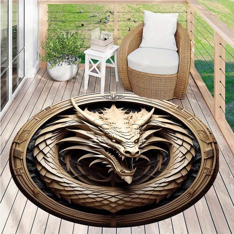 Luxurious Crystal Velvet Dragon Pattern Area Rug - Soft, Waterproof, All-Season Carpet for Outdoor, Patio, Bedroom & Kitchen Decor