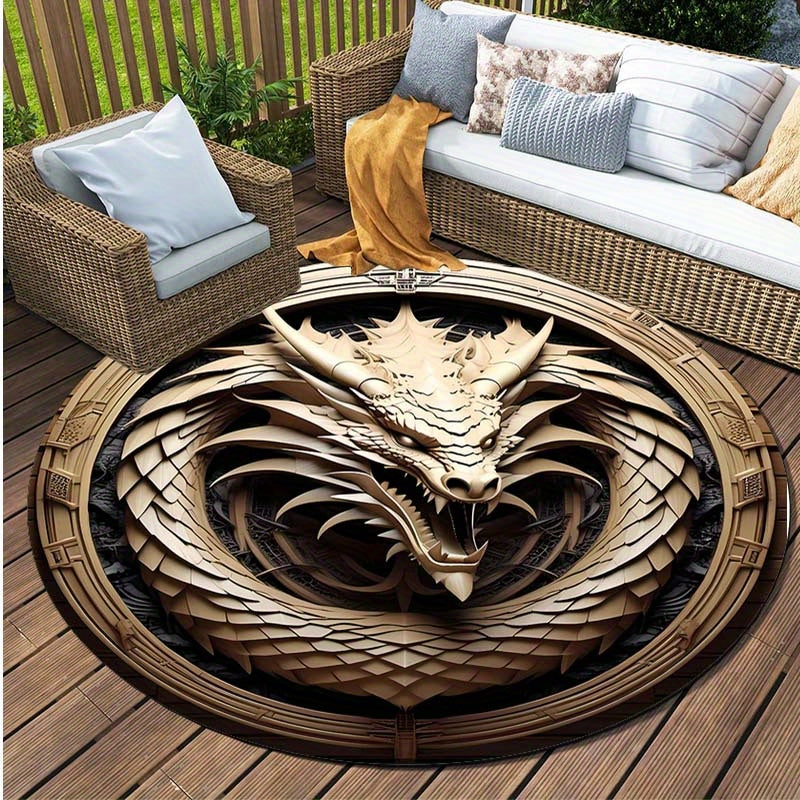 Luxurious Crystal Velvet Dragon Pattern Area Rug - Soft, Waterproof, All-Season Carpet for Outdoor, Patio, Bedroom & Kitchen Decor