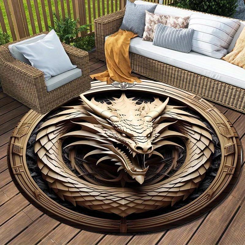 Luxurious Crystal Velvet Dragon Pattern Area Rug - Soft, Waterproof, All-Season Carpet for Outdoor, Patio, Bedroom & Kitchen Decor