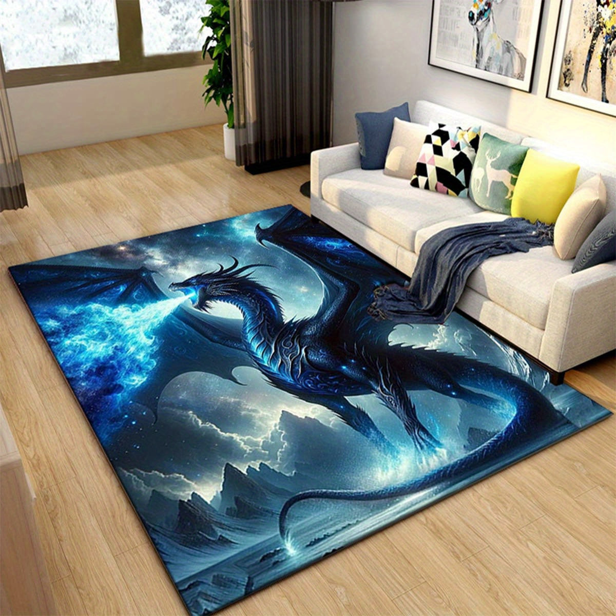 Intricate Detail, Dragon Fire 3D Area Rug - Large, Non-Slip Polyester Floor Mat for Living Room, Bedroom, Office, and Outdoor Decor, Rugs for Living Room