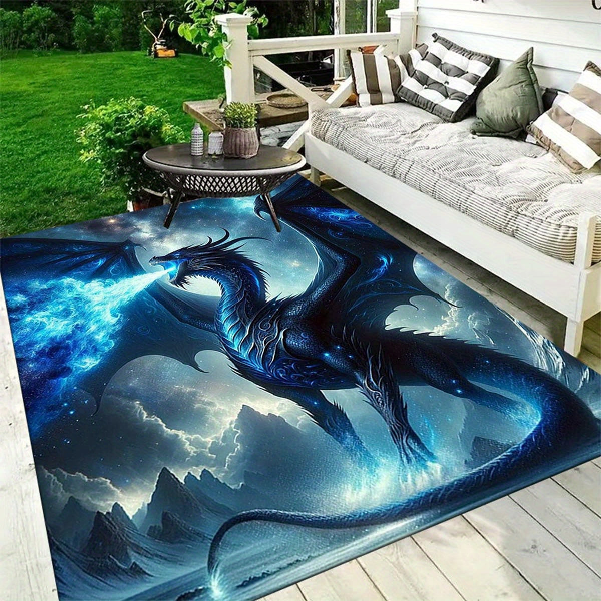 Intricate Detail, Dragon Fire 3D Area Rug - Large, Non-Slip Polyester Floor Mat for Living Room, Bedroom, Office, and Outdoor Decor, Rugs for Living Room