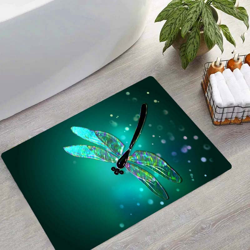 Green Dragonfly Crystal Velvet Rug - 800Gsm, Machine Washable, Non-Slip Indoor Carpet For Modern Living Room & Bedroom Decor