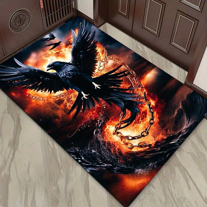 Plush 3D Crow Print Area Rug - Anti-Slip, Soft Polyester Carpet For Living Room, Bedroom, And Hallway Decor - Large Size Available