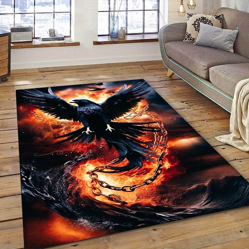 Plush 3D Crow Print Area Rug - Anti-Slip, Soft Polyester Carpet For Living Room, Bedroom, And Hallway Decor - Large Size Available