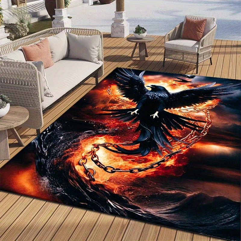 Plush 3D Crow Print Area Rug - Anti-Slip, Soft Polyester Carpet For Living Room, Bedroom, And Hallway Decor - Large Size Available