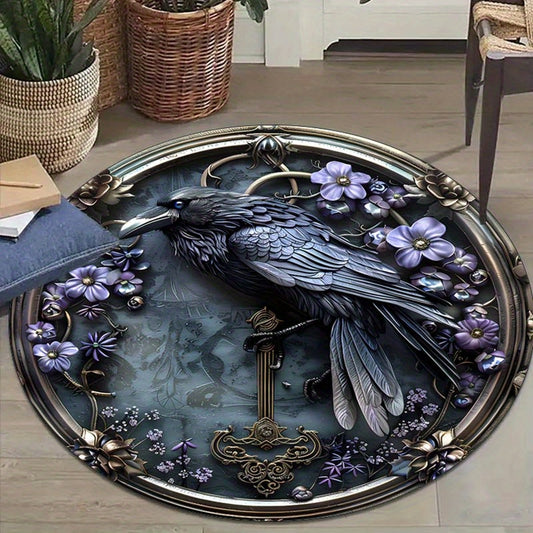 3D Metal Crow Design Rug - Soft, Non-Slip & Washable Polyester Carpet for Living Room, Bedroom, Office - Comfortable Indoor Decor Mat