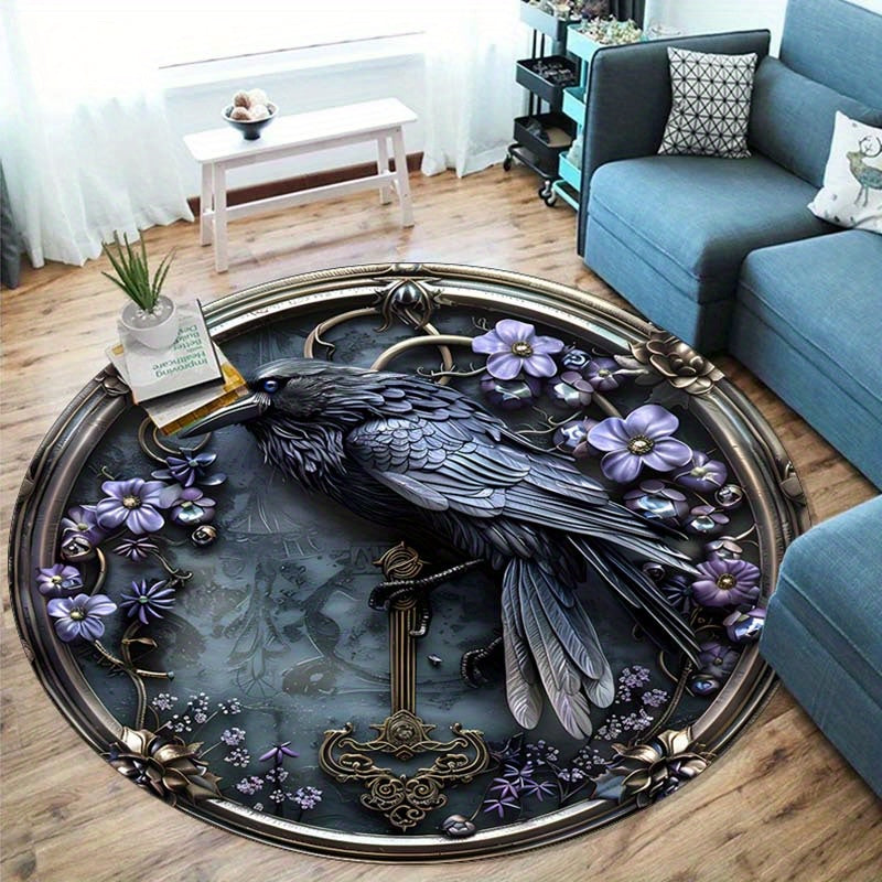 3D Metal Crow Design Rug - Soft, Non-Slip & Washable Polyester Carpet for Living Room, Bedroom, Office - Comfortable Indoor Decor Mat