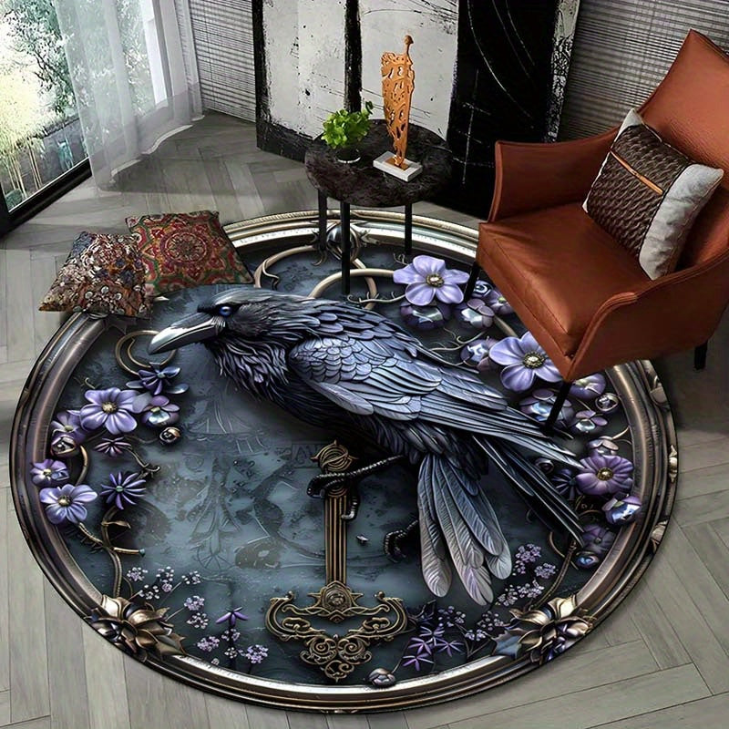 3D Metal Crow Design Rug - Soft, Non-Slip & Washable Polyester Carpet for Living Room, Bedroom, Office - Comfortable Indoor Decor Mat