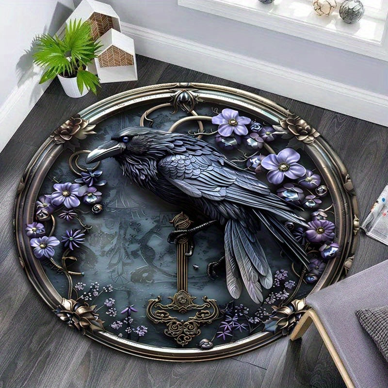 3D Metal Crow Design Rug - Soft, Non-Slip & Washable Polyester Carpet for Living Room, Bedroom, Office - Comfortable Indoor Decor Mat