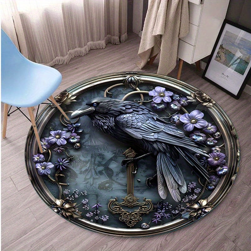 3D Metal Crow Design Rug - Soft, Non-Slip & Washable Polyester Carpet for Living Room, Bedroom, Office - Comfortable Indoor Decor Mat