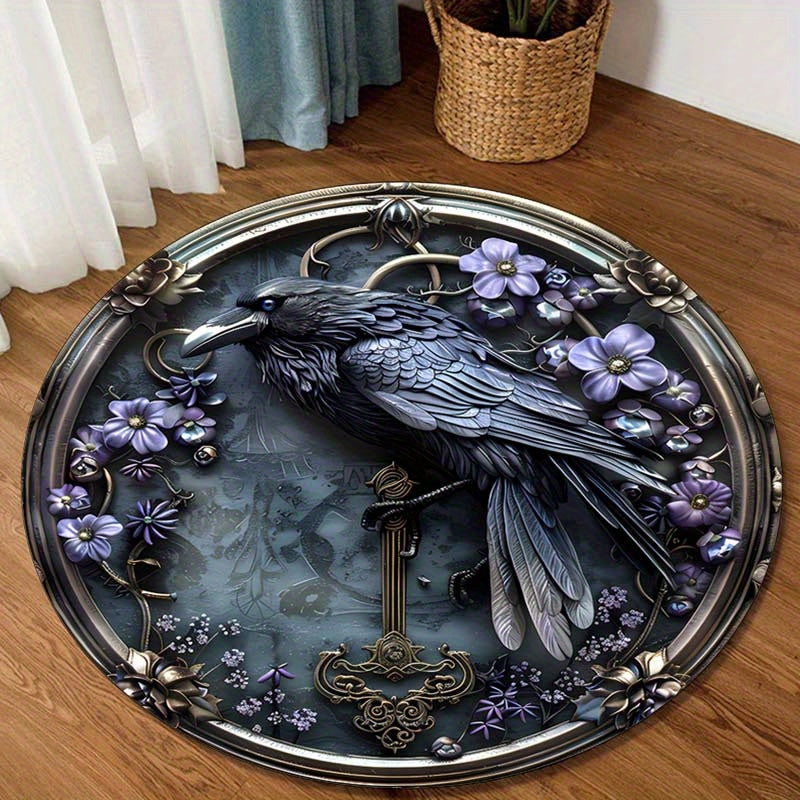 3D Metal Crow Design Rug - Soft, Non-Slip & Washable Polyester Carpet for Living Room, Bedroom, Office - Comfortable Indoor Decor Mat